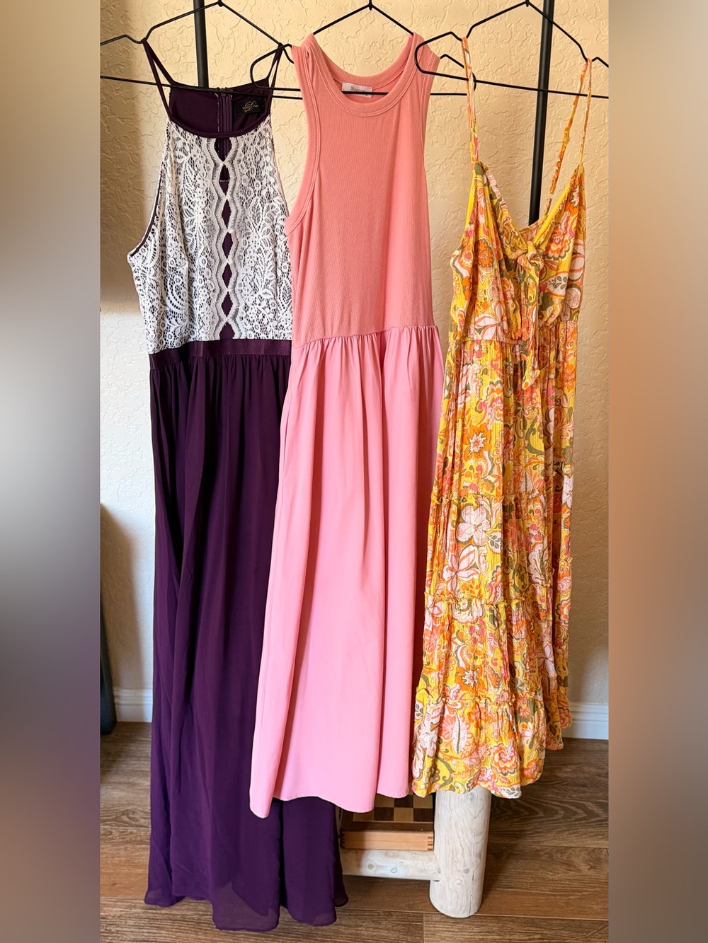 3 Dress Bundle M Boho Floral Pink Lace Maxi Midi Baby Shower Brunch Summer